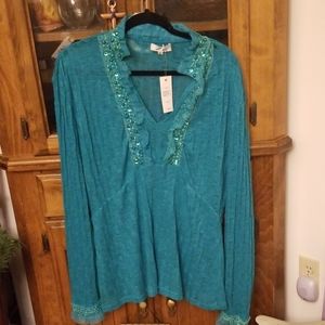 Lovely Victorian green sweater NWT with lace detail